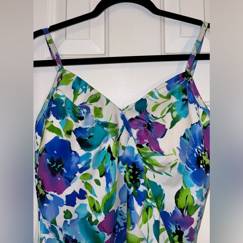 Caribbean Joe Island Supply Co. colorful floral Tankini Swim Top with Ruffle, 14 - Picture 2 of 11